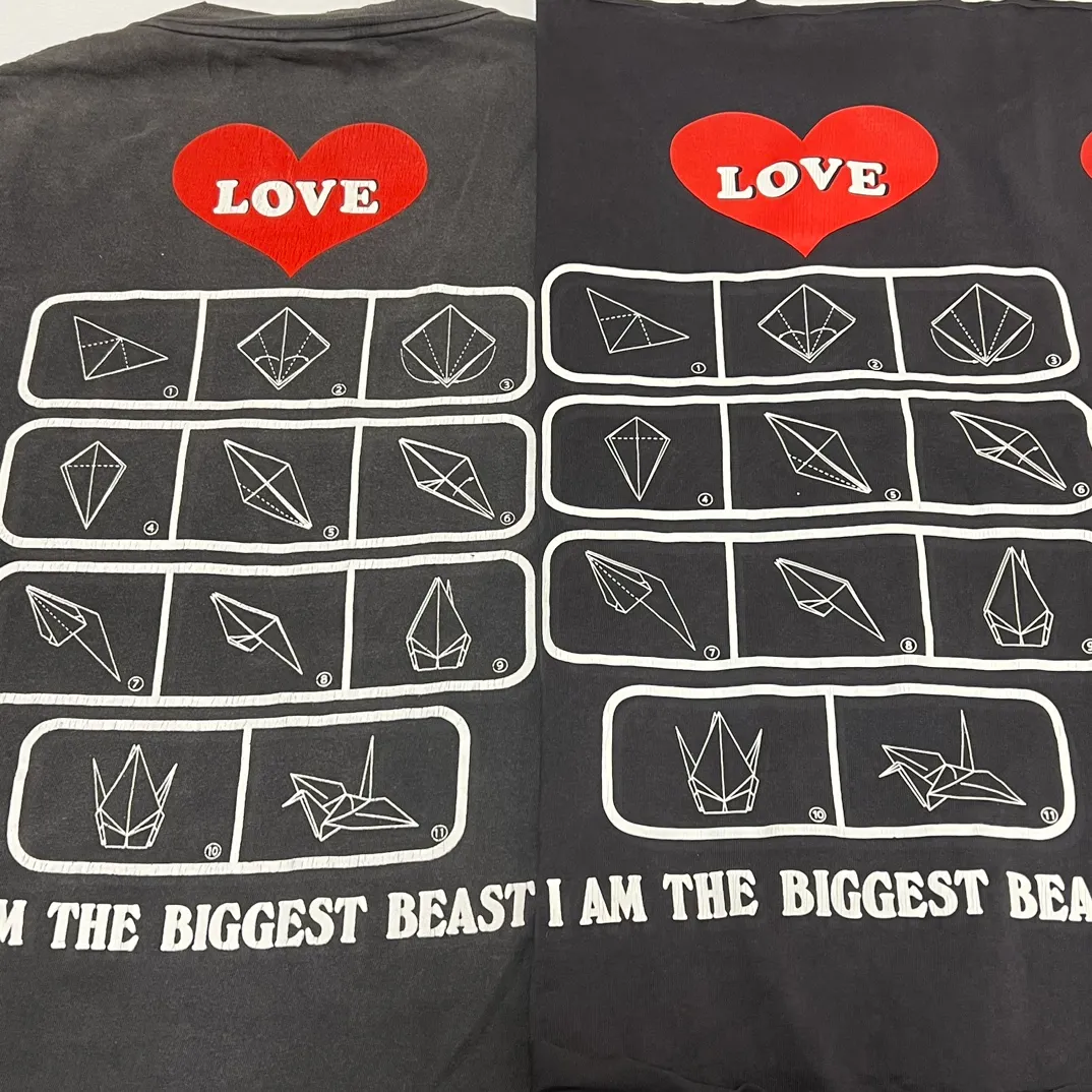 Printing proofing SAINT Mxxxxxx LS TEE/LOVE/BLK LOVE love paper crane distressed hole long sleeves washed black S-XL